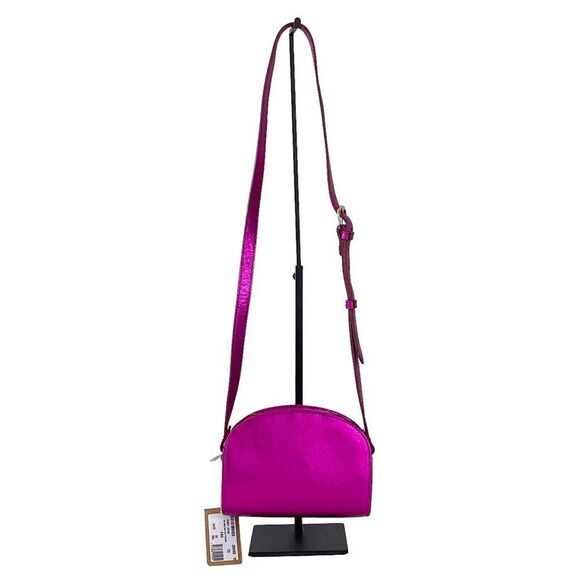 A.P.C Demi Lune Mini Bag Fuchsia Crossbody Purse Metallic Pink Leather - Picture 6 of 14